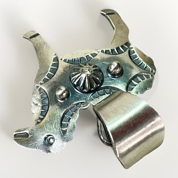 Navajo CHIMNEY BUTTE Sterling Silver Sheep Pendant Hand Stamped 925 Signed - Picture 3 of 11